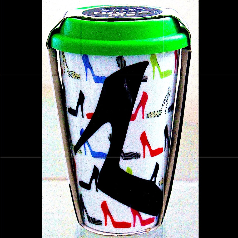 CIROA REUSE ME TRAVEL MUG HIGH HEEL PUMPS SILICON LID COFFEE 10 OZ MULTI COLOR